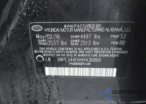 2017 Hyundai Sonata Sport из США, поврежденный, VIN 5NPE34AF6HH436860